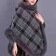 Women's Fashion Causal Fuzzy Collar Thermal Gingham Cape Gray Clothing Wholesale Market -LIUHUA
