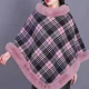 Women's Fashion Causal Fuzzy Collar Thermal Gingham Cape Pink Clothing Wholesale Market -LIUHUA
