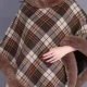 Women's Fashion Causal Fuzzy Collar Thermal Gingham Cape Brown Clothing Wholesale Market -LIUHUA