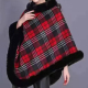 Women's Fashion Causal Fuzzy Collar Thermal Gingham Cape Red Clothing Wholesale Market -LIUHUA