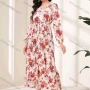 Wholesale Women's Elegant Floral Print V Neck Long Sleeve Ruffle Hem Midi Dress With Belt preview