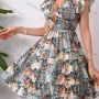 Wholesale Women's Sexy V Neck Flounce Sleeve Cutout Back Floral Tiered Hem Dress preview