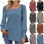 Wholesale Women's Casual Plain Button Decor Split Hem Square Neck Long Sleeve Tunic preview