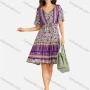 Wholesale Women's Casual Folkloric Vintage Floral Print Short Sleeve Drawstring Short Dress preview