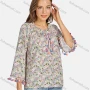 Wholesale Women's Casual Floral Print Long Sleeve Ruffle Trim Tassel Blouse E3279# preview