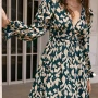 Wholesale Women's Sexy Deep V Neck Allover Print Long Sleeve High Waist Short Dress preview