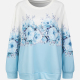 Women's Casual Long Sleeve Crew Neck Floral Pattern Sweatshirt White/Blue Clothing Wholesale Market -LIUHUA