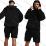 Wholesale Men's Basic Plain Jogging Sweatshirt Pullover Kangaroo Pocket Hoodie With Shorts 2 Piece Set JM-FSBH9999+JM-FS456# preview