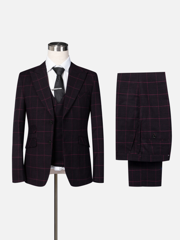 Men's Formal Lapel Single Breasted Plaid Blazer & Waistcoat & Pants 3-piece Suit Set, Clothing Wholesale Market -LIUHUA, All Categories