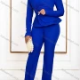 Wholesale Women's Casual V Neck Long Sleeve Ruched Ruffle Plain Top & Pants 2 Piece Set preview
