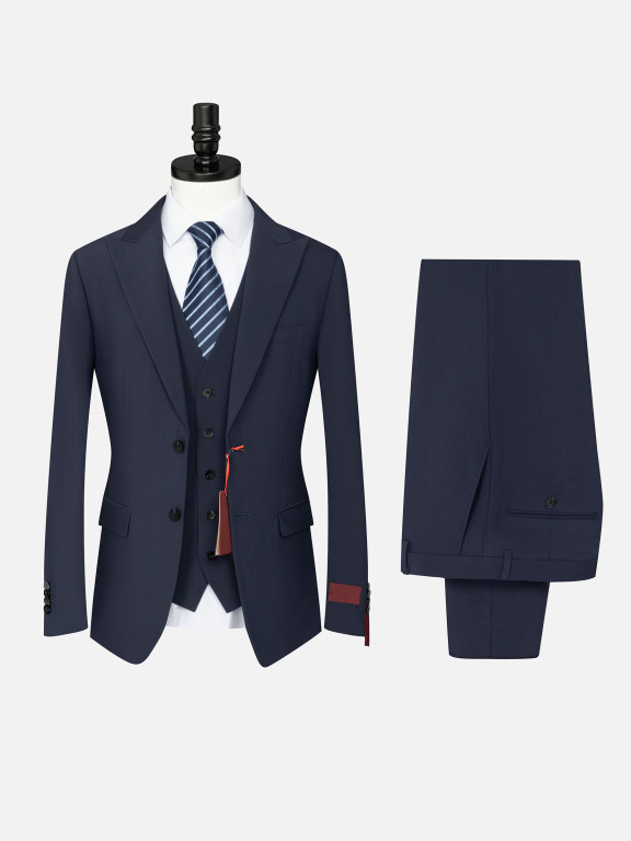 Men's Formal Business Lapel Plain Two Button Blazer Jacket & Single Breasted Waistcoat & Pants 3 Piece Suit Set, Clothing Wholesale Market -LIUHUA, All Categories