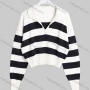 Wholesale Women's Casual Lapel Drop Shoulder Long Sleeve Striped Knit Sweater SMS7417# preview