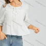 Wholesale Women's Casual Crew Neck Shirred Plain Print Bow Knot Flared Sleeve Blouse 205# preview