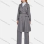 Wholesale Women's Plain Lapel Long Sleeve Buttons Down Pleated Long Trench Coat & Pants 2 Piece Uniform Set W2045# preview