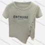 Wholesale Women's Casual Crew Neck Short Sleeve Asymmetrical Hem Button Decor Letter Crop Tee 6004# preview