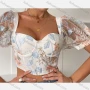 Wholesale Women's Sexy Floral Print Sweetheart Neck Tube Top Mesh Splicing Short Sleeve Crop Tops preview