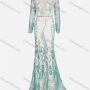 Wholesale Women's Elegant Pearl Decors Rhinestone Flower Appliques Mesh Stitching Floor Length Evening Dress With Belt preview
