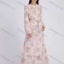 Wholesale Women's Elegant Floral Print Chiffon Round Neck Long Sleeve Maxi Dress With Belt preview