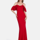 Women's Elegant High Waist Cold Shoulder Ruffle Sleeve Evening Dress 3024# Red Clothing Wholesale Market -LIUHUA