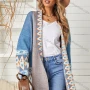 Wholesale Women's Fashion Geometric Folk Art Splicing Long Sleeve Knitted Cardigan preview