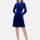 Women's Elegant Tie Neck Long Sleeve High Waist Golden Velvet Short Dress 5013A# Blue Clothing Wholesale Market -LIUHUA
