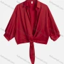 Wholesale Women's Summer Plain Ring Decor Casual 3/4 Sleeve Collared Crop Top 8831# preview