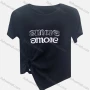 Wholesale Women's Casual Crew Neck Short Sleeve Twist Letter Crop Tee 6009# preview