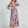 Wholesale Women's Casual Allover Water-colour Print Wrap Long Sleeve Maxi Dress With Belt M0281# preview