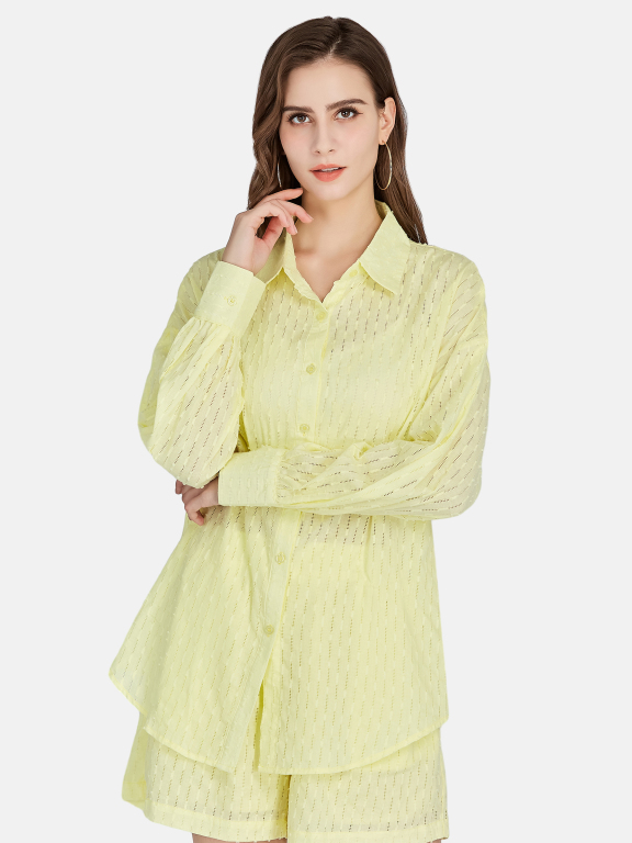 Women's Casual Plain Collared Button Down Shirt 2-piece Set BLY1156#, LIUHUA Clothing Online Wholesale Market, All Categories