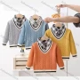 Wholesale Boy's Casual 2-in-1 Long Sleeve Collared Cable Knit Sweater 53151# preview