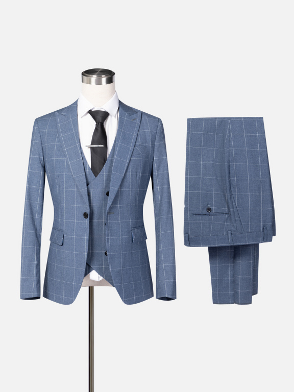 Men's Formal Lapel One Button Plaid Blazer & Waistcoat & Pants 3-piece Suit Set, Clothing Wholesale Market -LIUHUA, All Categories