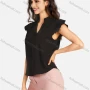 Wholesale Women's Casual Plain Notched Neck Cap Sleeve Blouse preview