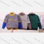 Wholesale Kid's Casual Mock Neck Letter Striped Long Sleeve Fleece Sweater 1017# preview