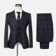 Men's Formal Lapel Single Breasted Plaid Blazer & Waistcoat & Pants 3-piece Suit Set Blue&Gray Clothing Wholesale Market -LIUHUA