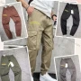 Wholesale Men's Casual Plain Flap Pockets Drawstring Elastic Waist Cargo Pants 6926# preview