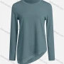 Wholesale Women's Casual Asymmetrical Hem Plain Crew Neck Long Sleeve Fake 2-piece Blouse preview
