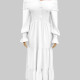 Women's Elegant Off Shoulder Ruffle Trim Shirred Bishop Sleeve Ruffle Hem Maxi Dress CY150# White Clothing Wholesale Market -LIUHUA