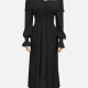 Women's Elegant Off Shoulder Ruffle Trim Shirred Bishop Sleeve Ruffle Hem Maxi Dress CY150# Black Clothing Wholesale Market -LIUHUA