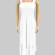 Women's Casual Ruffle Trim Shirred Plain Ruffle Hem Maxi Cami Dress CY152# White Clothing Wholesale Market -LIUHUA