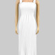 Women's Casual Ruffle Trim Shirred Plain Pleated Maxi Cami Dress CY153# White Clothing Wholesale Market -LIUHUA