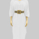 Women's Casual Plain Collared Buttons Down Long Sleeve Asymmetrical Hem Midi Shirt Dress With Belt CY155# White Clothing Wholesale Market -LIUHUA