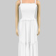 Women's Casual Ruffle Trim Tie Straps Shirred Plain Ruffle Hem Maxi Cami Dress CY162# White Clothing Wholesale Market -LIUHUA