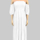 Women's Elegant Plain Ruffle Trim Off Shoulder Shirred Ruffle Hem Maxi Dress CY163# White Clothing Wholesale Market -LIUHUA