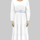 Women's Casual Plain Round Neck Long Sleeve Ruffle Hem Maxi Dress With Belt CY165# White Clothing Wholesale Market -LIUHUA