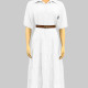 Women's Casual Plain Collared Buttons Down Ruffle Hem Short Sleeve Midi Shirt Dress With Belt CY166# White Clothing Wholesale Market -LIUHUA