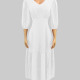 Women's Casual Plain V Neck Puff Sleeve Ruched Ruffle Hem Maxi Dress CY185# White Clothing Wholesale Market -LIUHUA