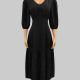 Women's Casual Plain V Neck Puff Sleeve Ruched Ruffle Hem Maxi Dress CY185# Black Clothing Wholesale Market -LIUHUA