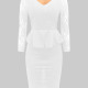Women's Plain V Neck Long Sleeve Guipure Lace Ruffle Trim Bodycon Knee Length Dress CY188# White Clothing Wholesale Market -LIUHUA