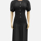 Women's Casual Plain Puff Sleeve Pearl Buttons Decor Shirred Ruffle Hem Midi Dress CY195# Black Clothing Wholesale Market -LIUHUA