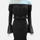 Women's Plain Chiffon Ruffle Trim Shirred Long Sleeve Off Shoulder Bodycon Cocktail Dress CY217# Black Clothing Wholesale Market -LIUHUA